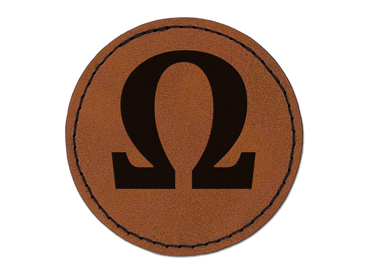Ohm Omega Electrical Resistance Power Symbol Round Iron-On Engraved Faux Leather Patch Applique - 2.5"